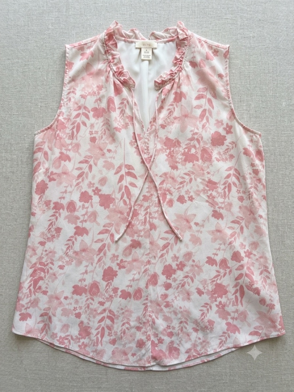 ECRU 100% Silk Pink Floral Ruffle Blouse Tank Top Small